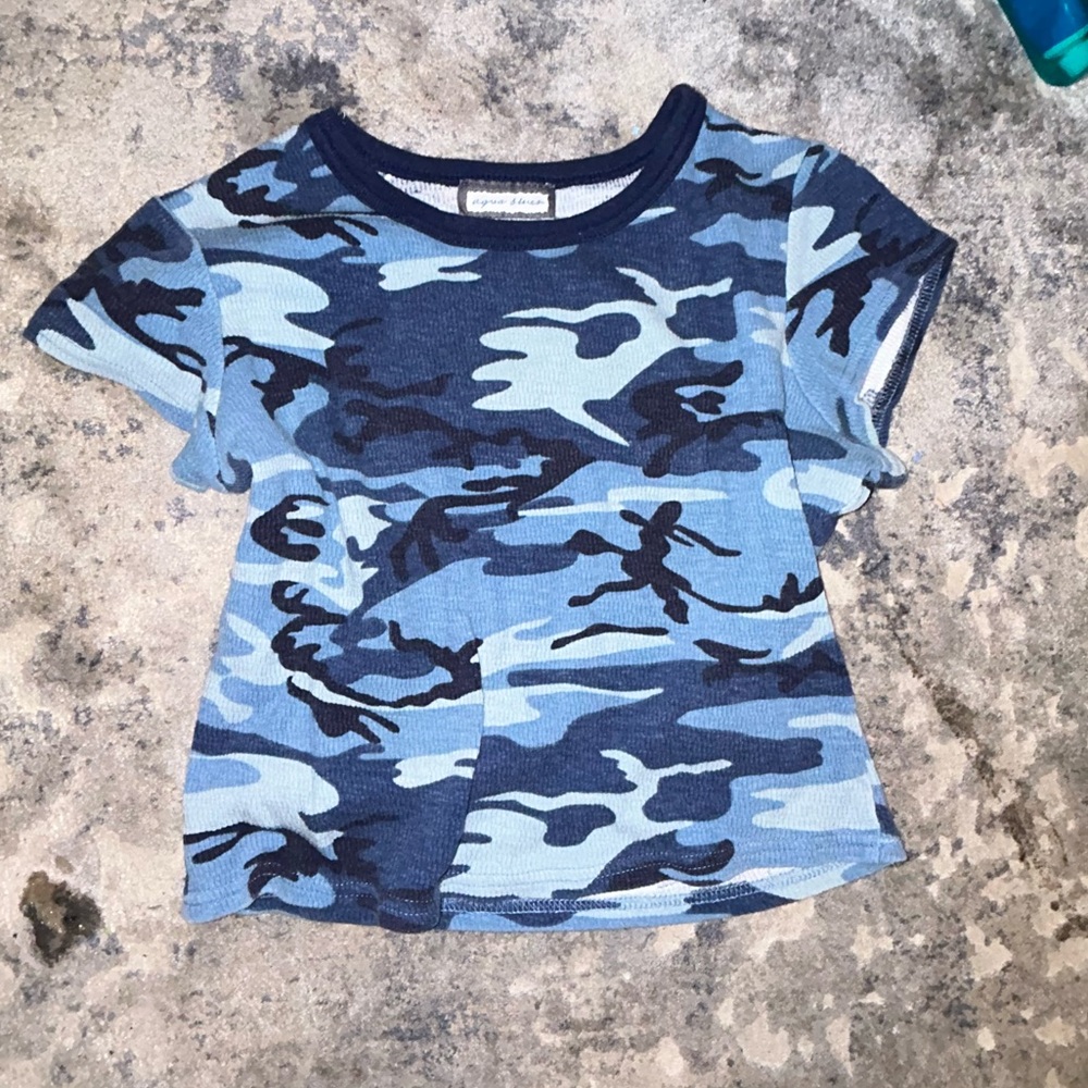 Women's Blue Camouflage Crop Top